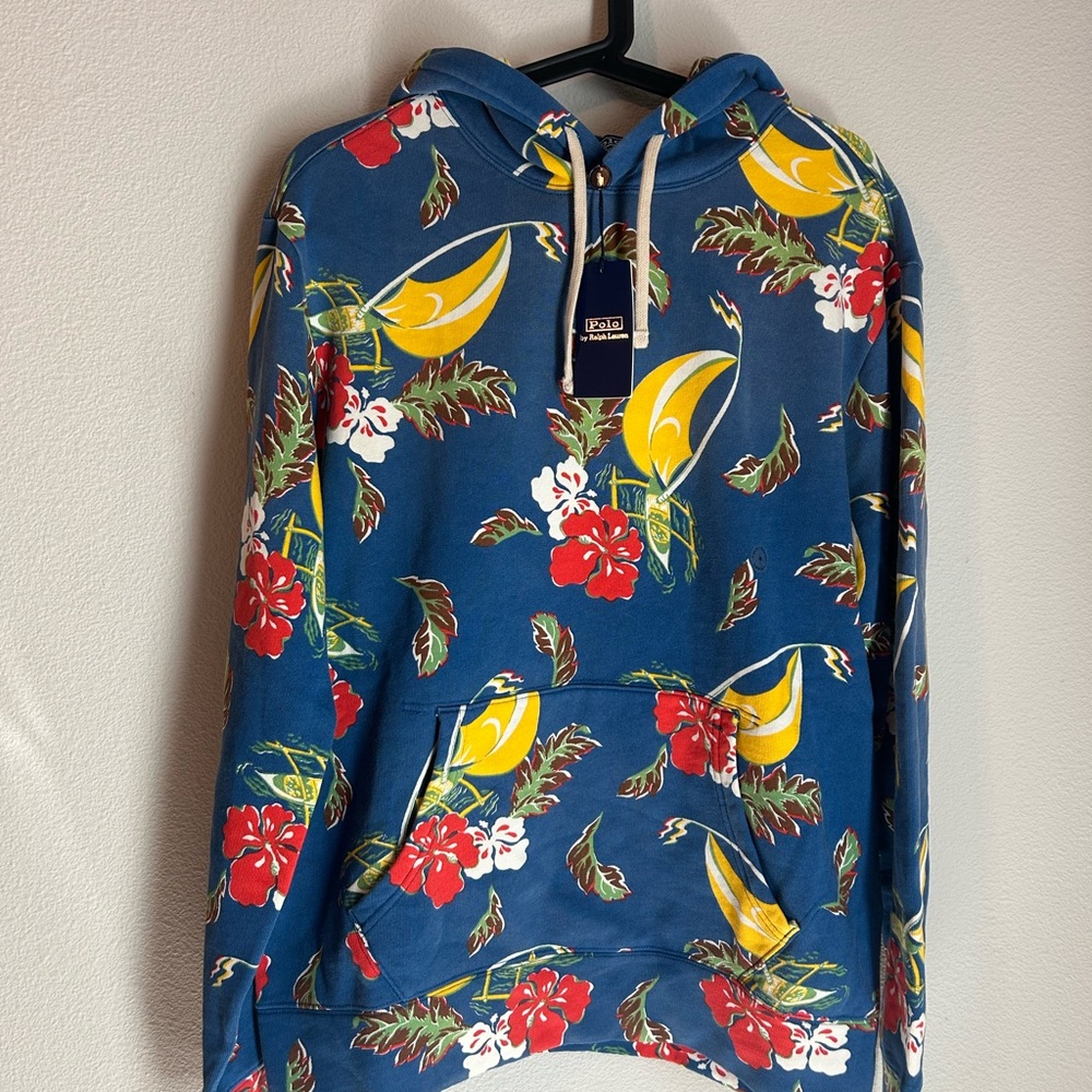 Men’s Polo Ralph Lauren Hoodie Azure Sail Blue Sailboat-Floral Fleece Size M - Picture 4 of 7
